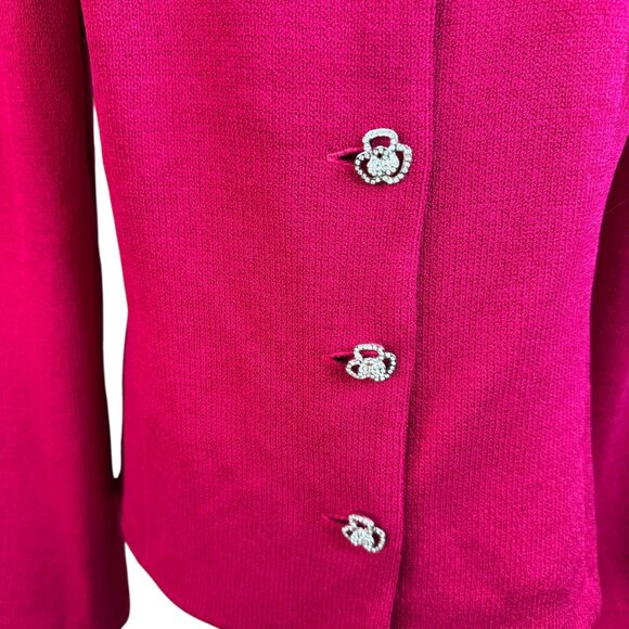 St. John Evening Raspberry Red Knit Jacket Size 10 | Rhinestone Button Blazer - Picture 3 of 10